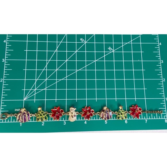 Christmas Charm Bracelet Gold Tone Chain Lobster Claw Enamel Coated Charms - Picture 8 of 9